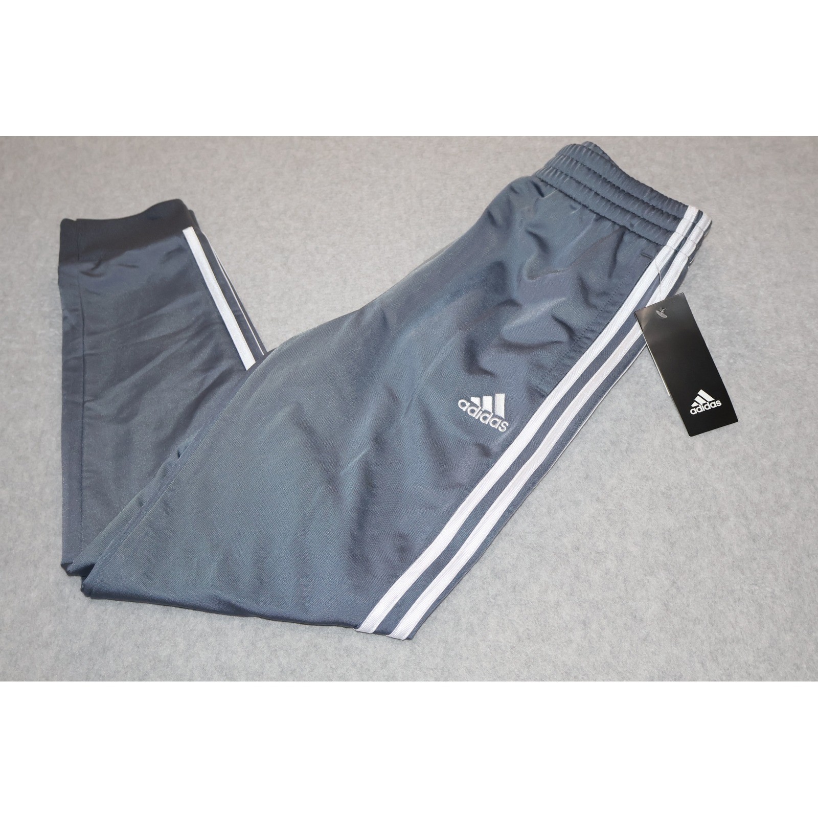 Adidas Gym Pants Boys Medium (10/12) Dark Grey 3-Stripe Joggers NEW TAGS