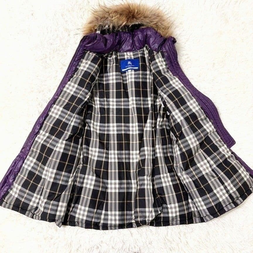 Burberry Blue Label Nova Check Fur Hooded Down Jacket