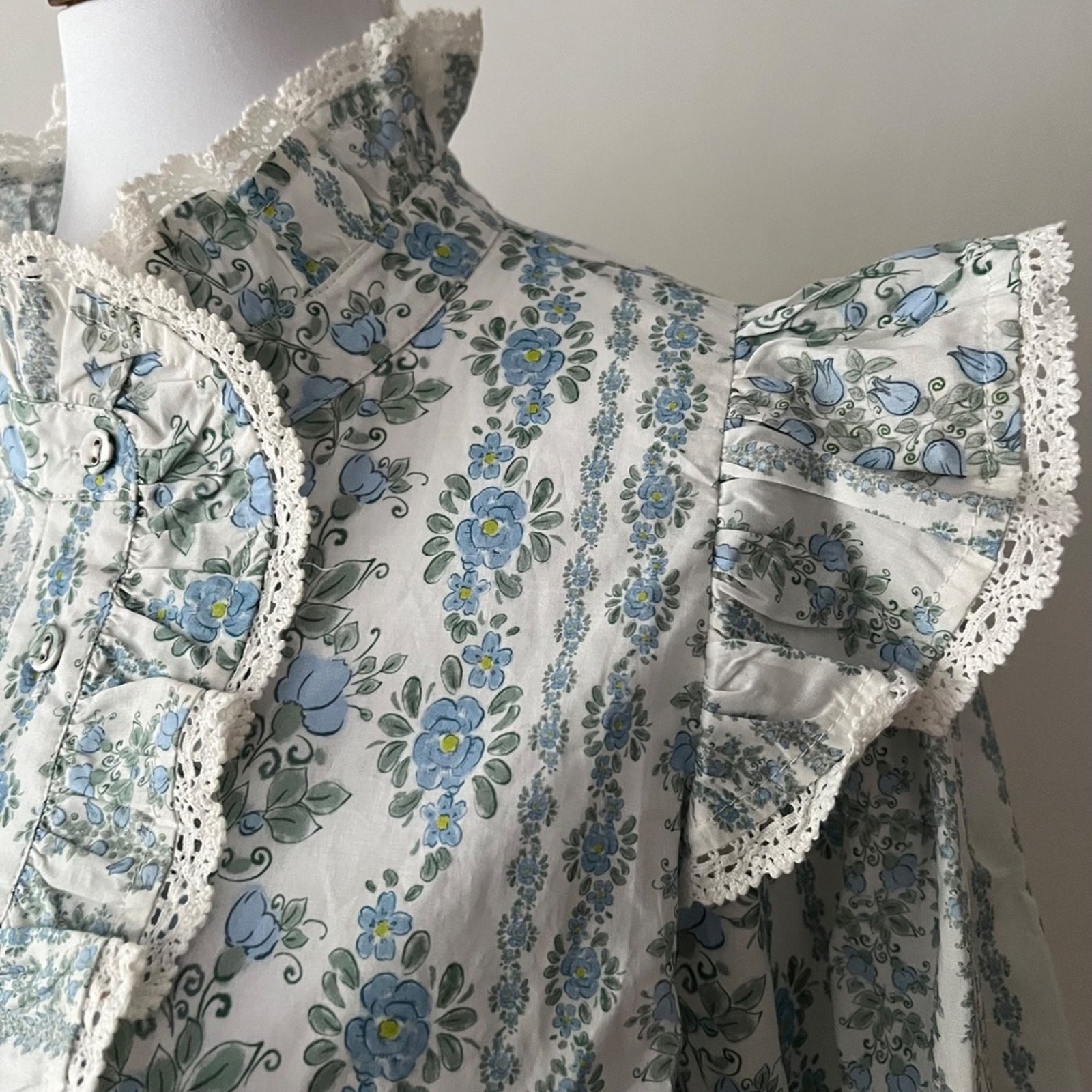 Womens Large Cotton Top Victorian Garden Blouse Crochet Coquette Shirt Edwardian