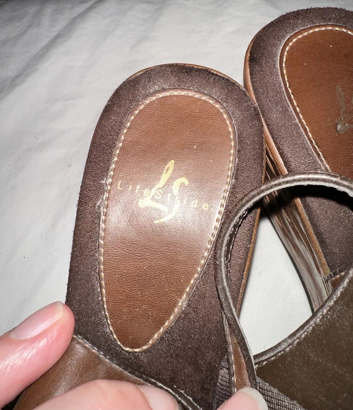 Lite Strides Brown Heel Open Toe Sandals Size 7.5M All Man Made Material
