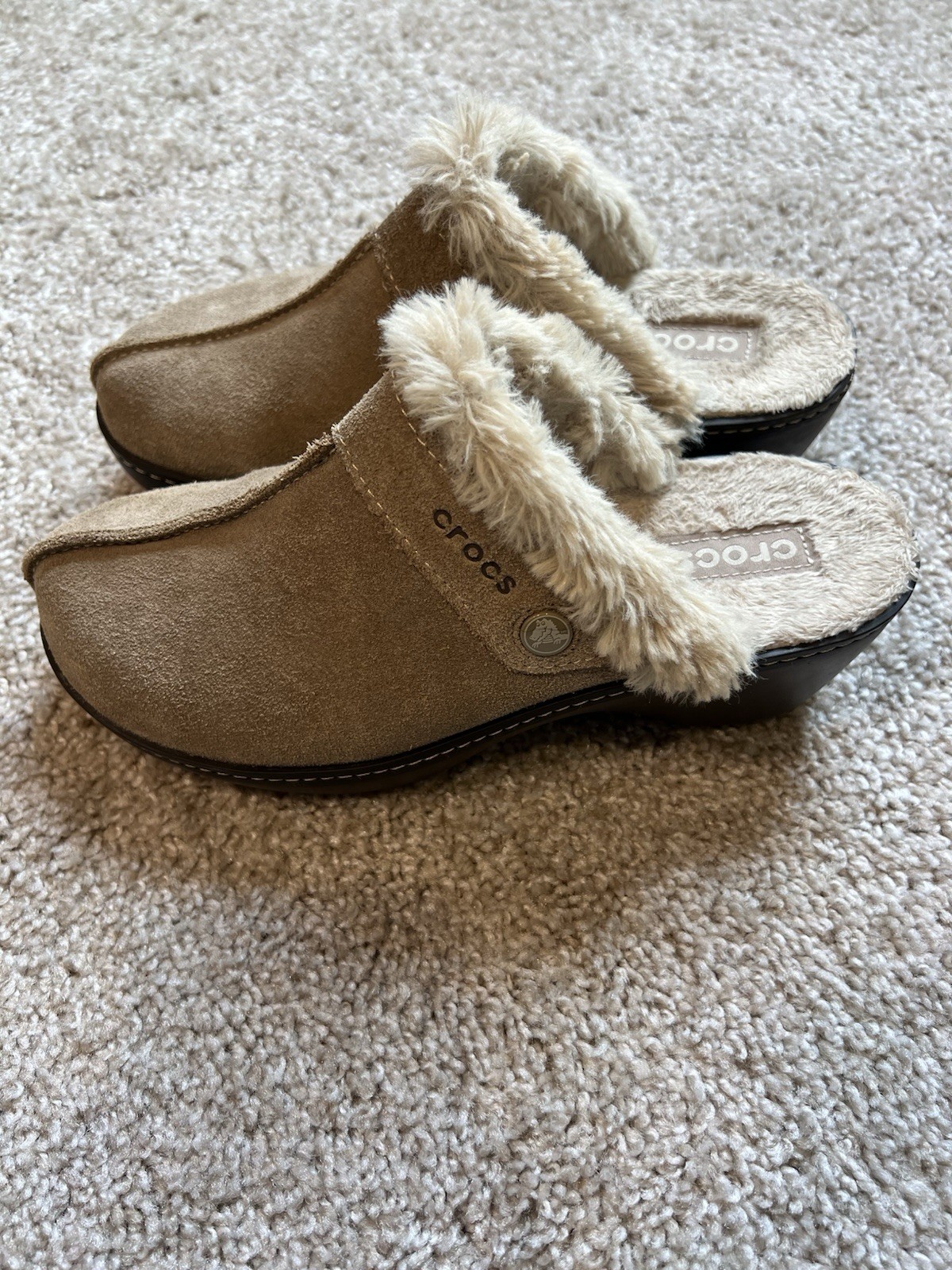 Crocs Faux Suede Fur Lined Mule Clogs Brown Fairy Indie Cottagecore 6.5
