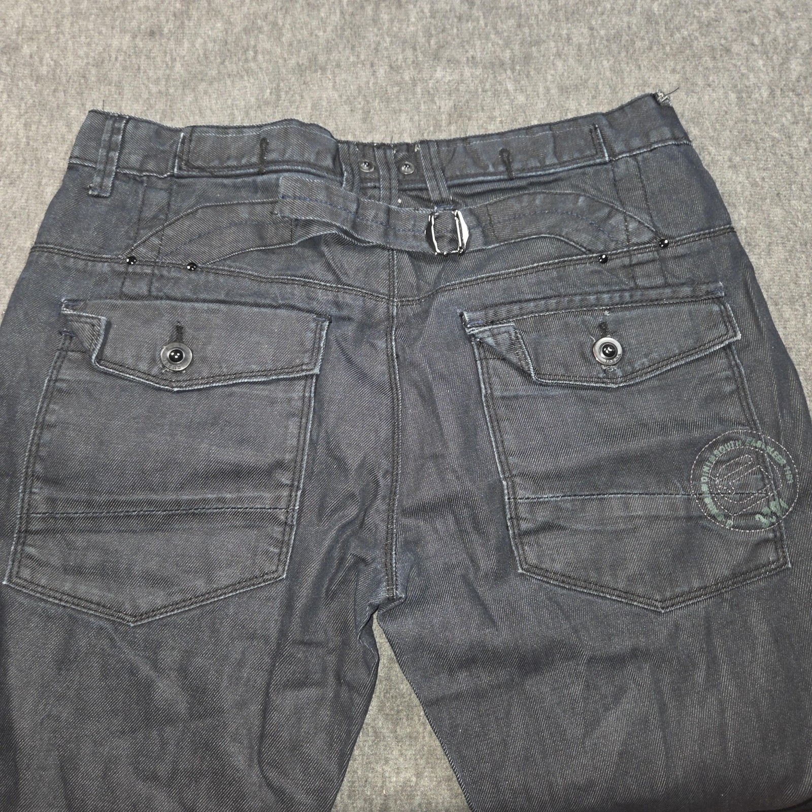 G-Star RAW Jeans Mens 36×32 Blue 3301 Straight Denim Belted Pockets Dark Wash
