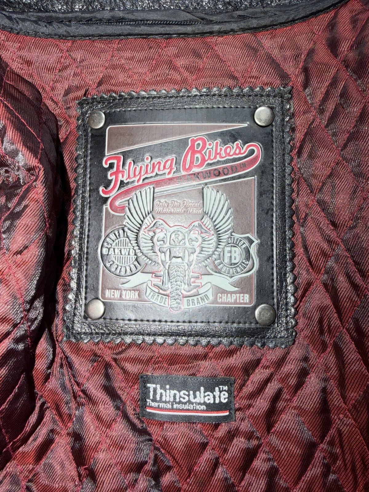 Flying Bikes Oakwood Leather Jacket Size L Black NY Chapter 3M Thinsulate