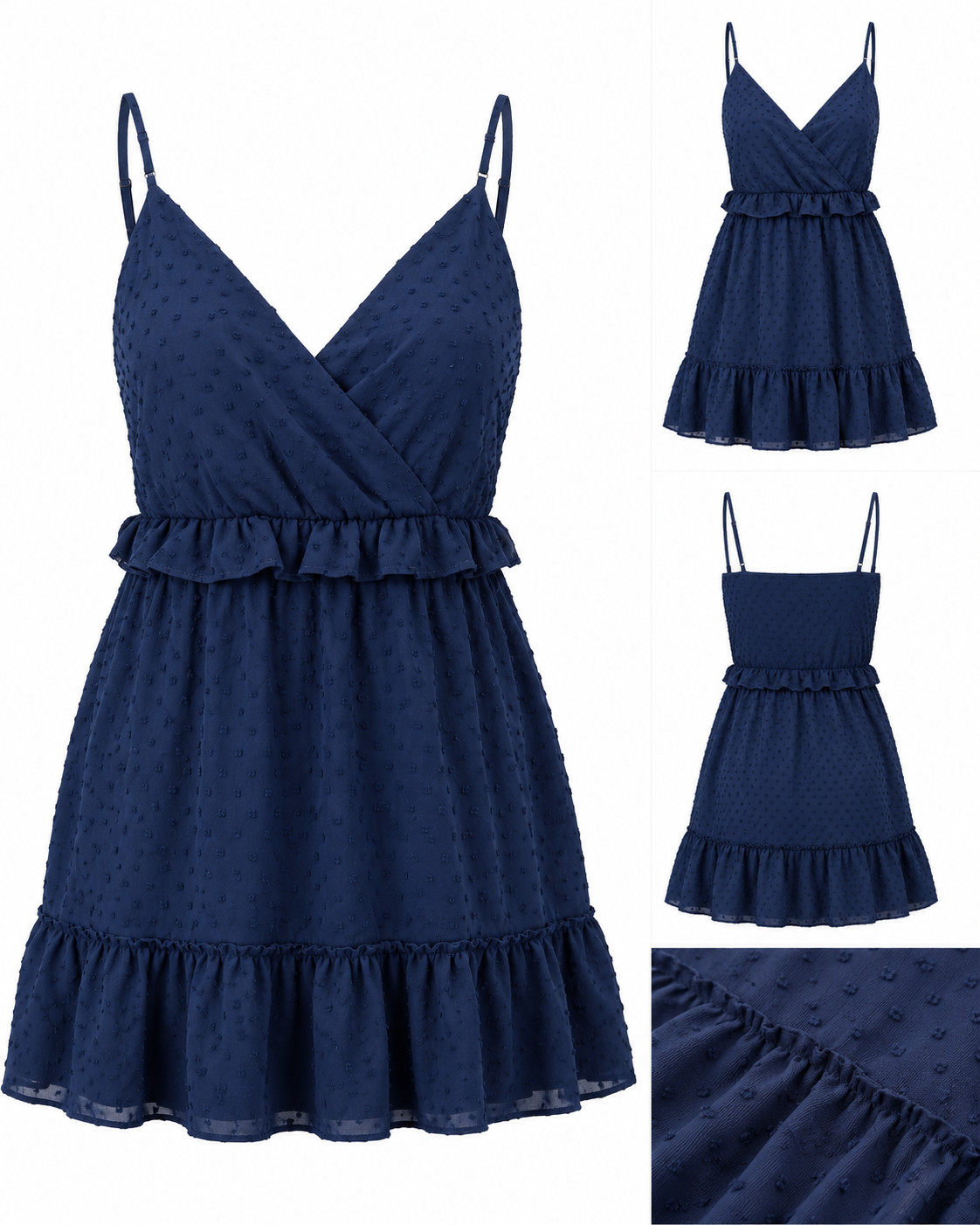 Altar’d State Women’s Large Navy Blue Swiss Dot Ruffle Mini Dress Boho Lined