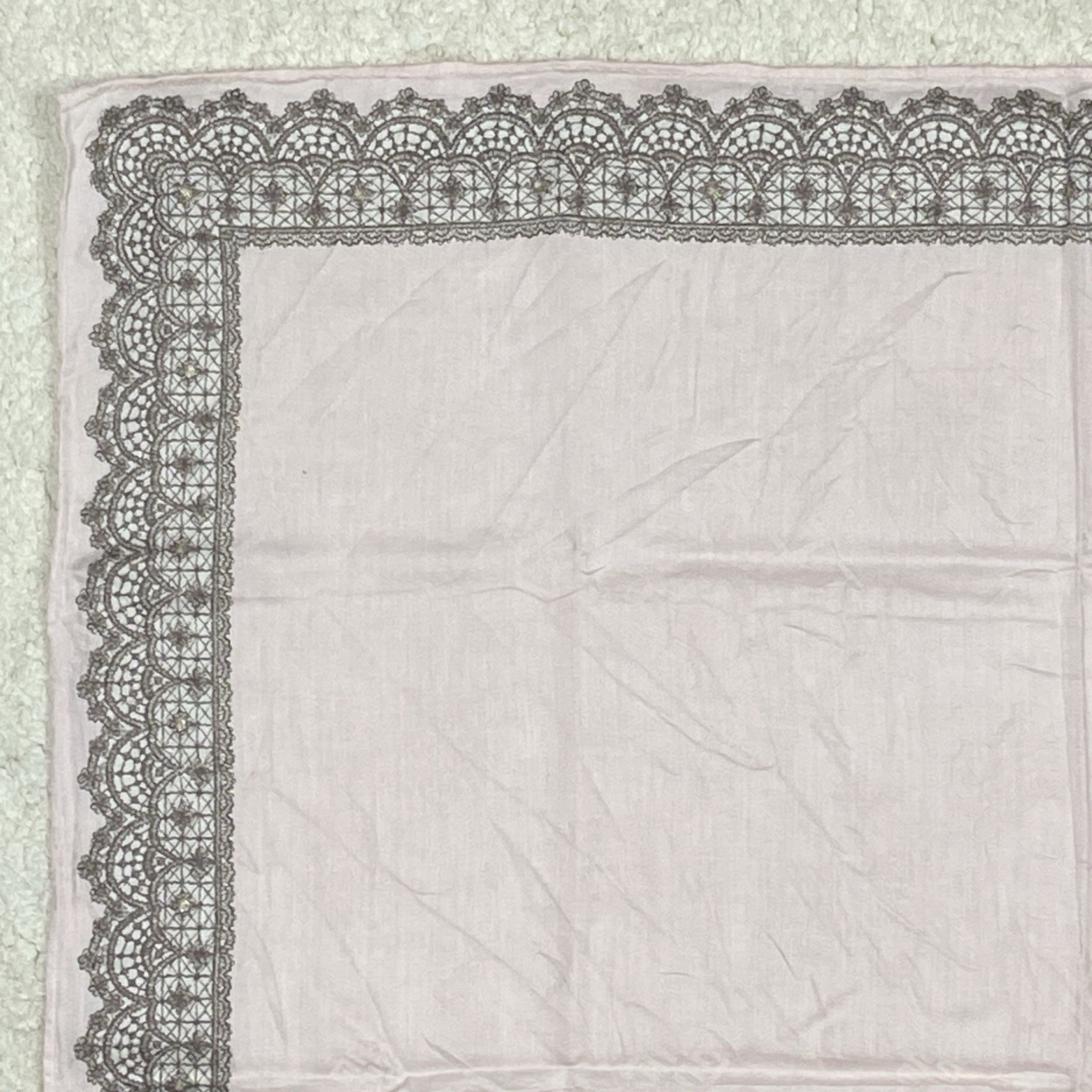 Givenchy Pocket Square Cotton Lace Border Pink Handkerchief 22“X22”