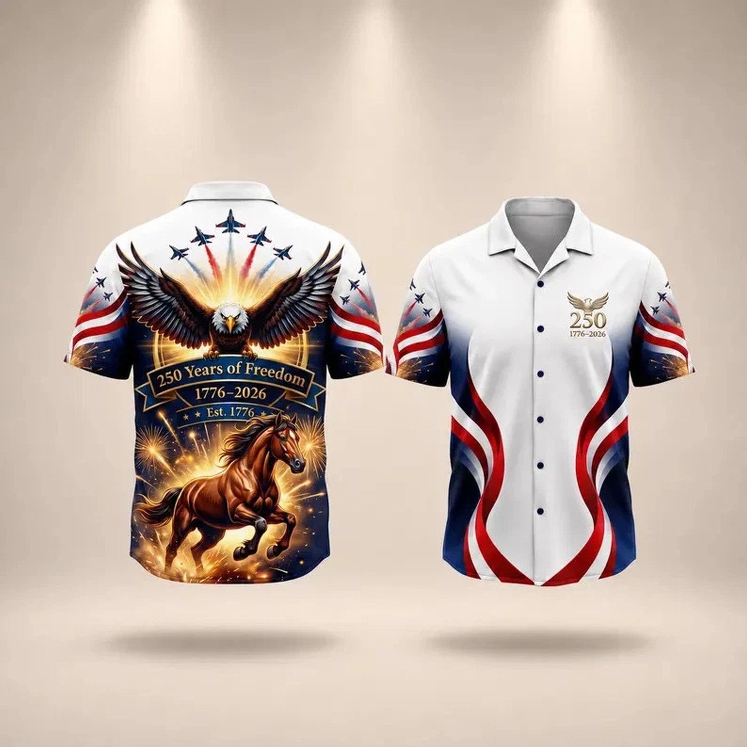 4th Of July USA 250th Anniversary Hawaiian Shirt 1776-2026 Patriotic Eagle Men