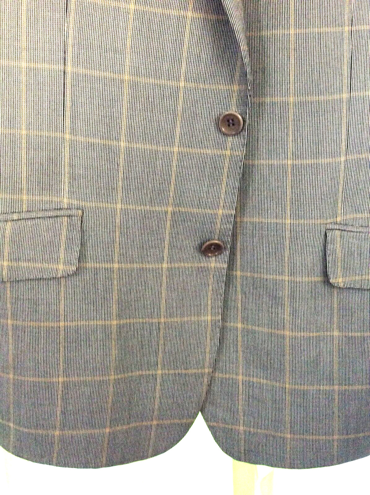 MENS SZ 44 R E. THOMAS COAT SUIT JACKET SMOOTH Checks on Gray Wool Silk