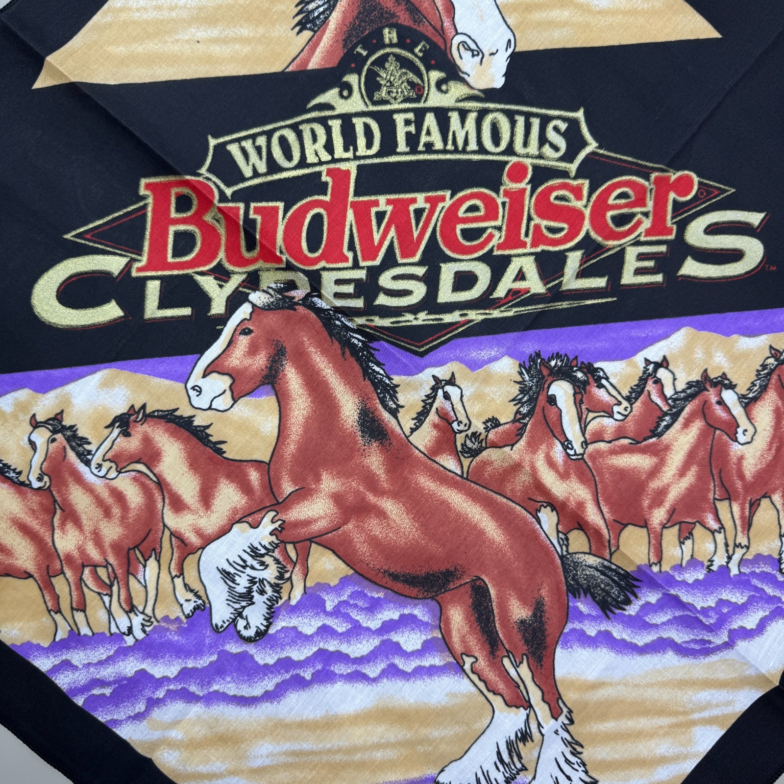 USED – Vintage Budweiser Bandana Cowboy 21 in X 21 in Anheuser Busch Clydesdales