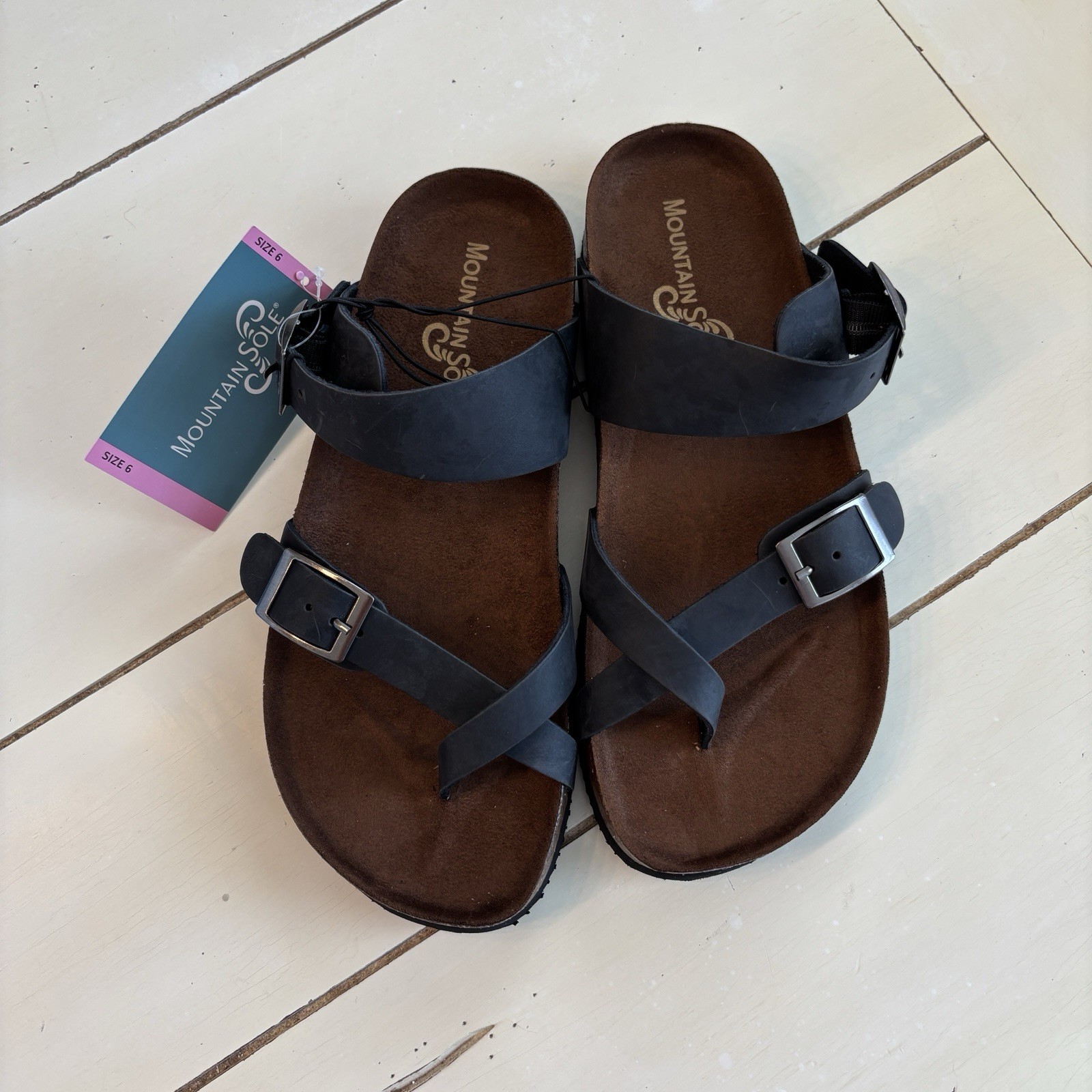 Mountain Sole Black Leather Sandals Women’s Size 6 Boho Gorpcore New With Tags