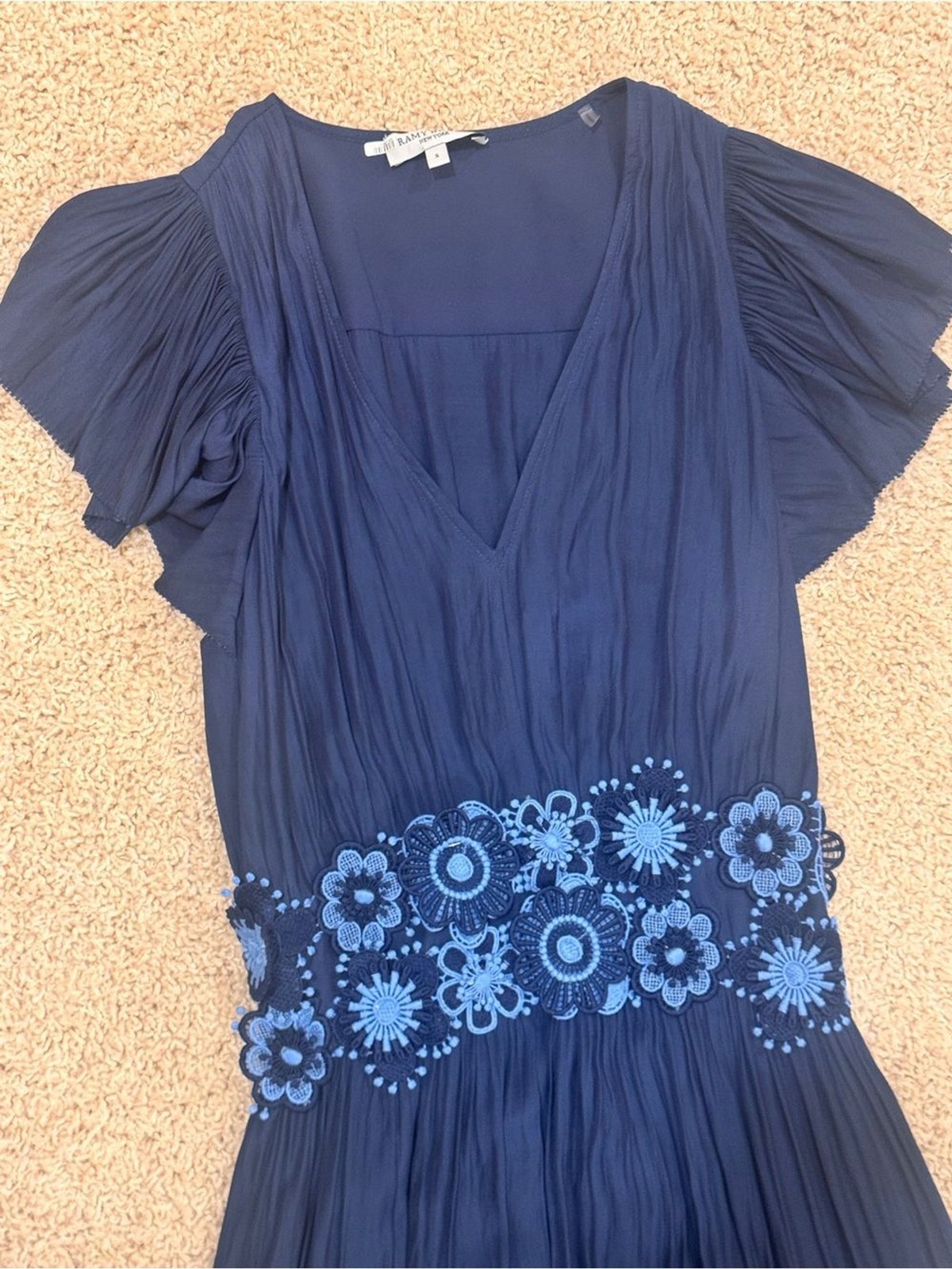 EUC Ramy Brook Navy Maxi Dress with Blue Floral Embroidery- worn once!