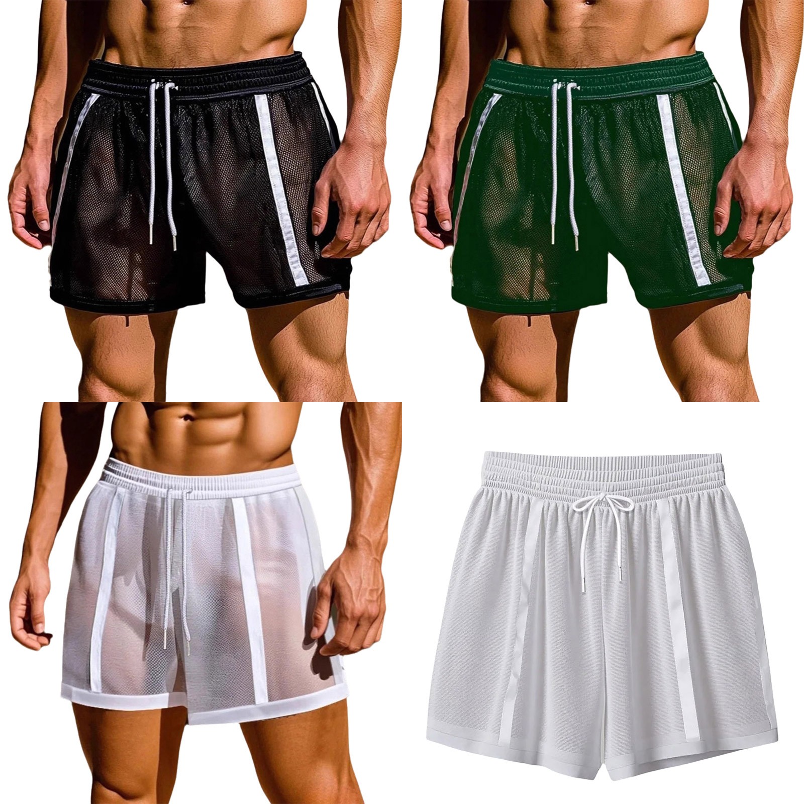 Men See-Through Mesh Running Shorts Swim Trunks Bodybuilding Sports Fitness