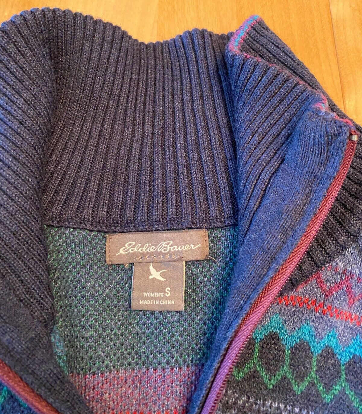 Eddie Bauer Sweater Women’s S Poly Rayon Blend Bird’s Eye Half Zip Fair Isle