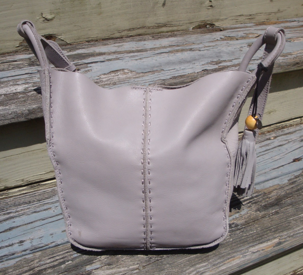 THE SAK Los Feliz Embossed Crossbody Gray Leather Boho Handbag Hippie Bag Fringe