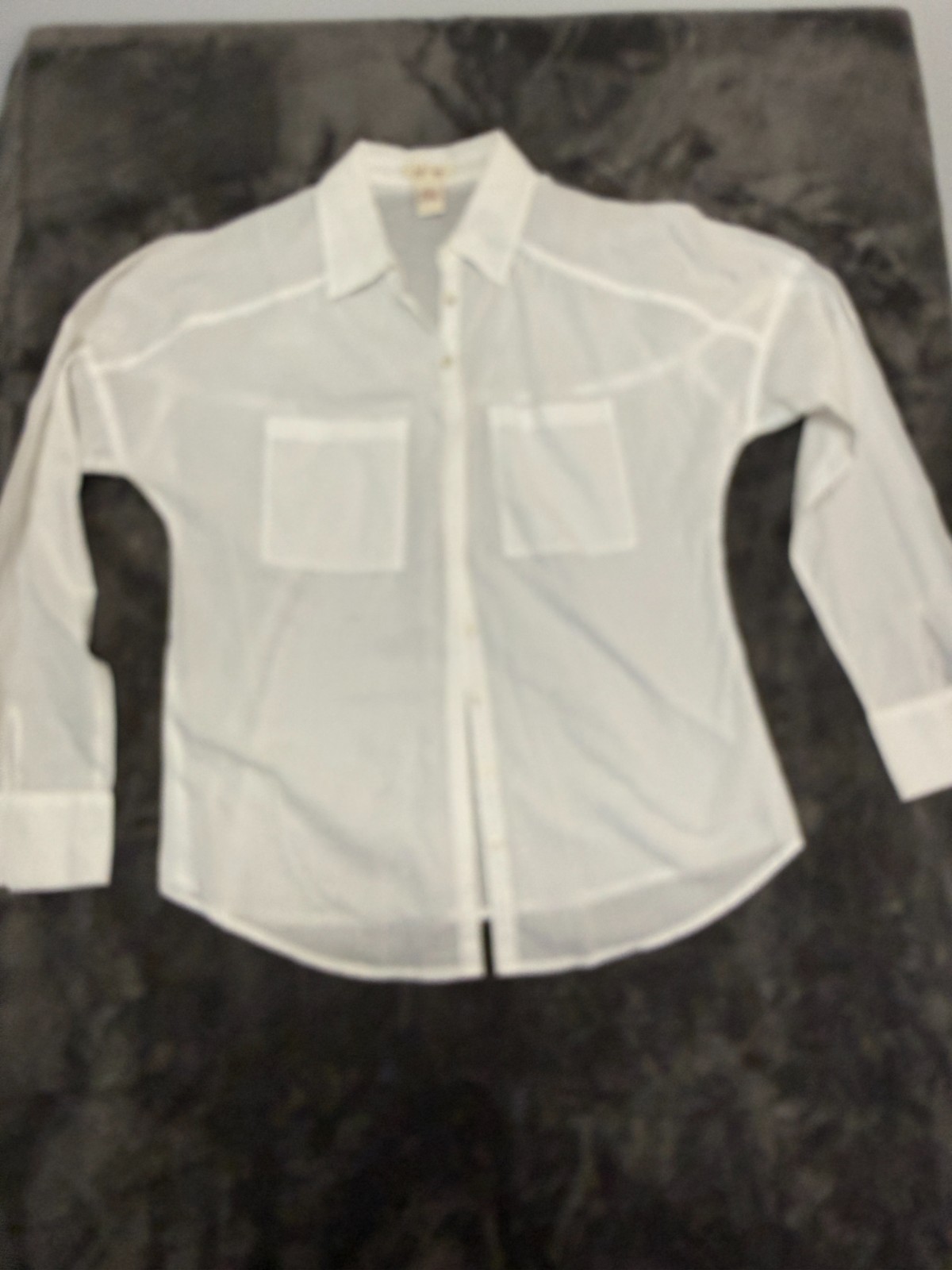 Sundance Blouse Womens 6 White Cotton Button Up Long Sleeve Pockets Semi Sheer