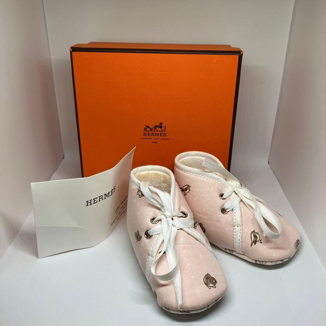 Hermes baby shoes 100% cotton Pink Linen Animal Print Pattern JAPAN