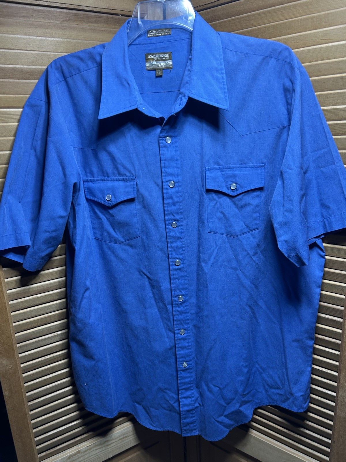 Plainsman 2XL Pearl Snap Short Sleeve Blue Western Shirt