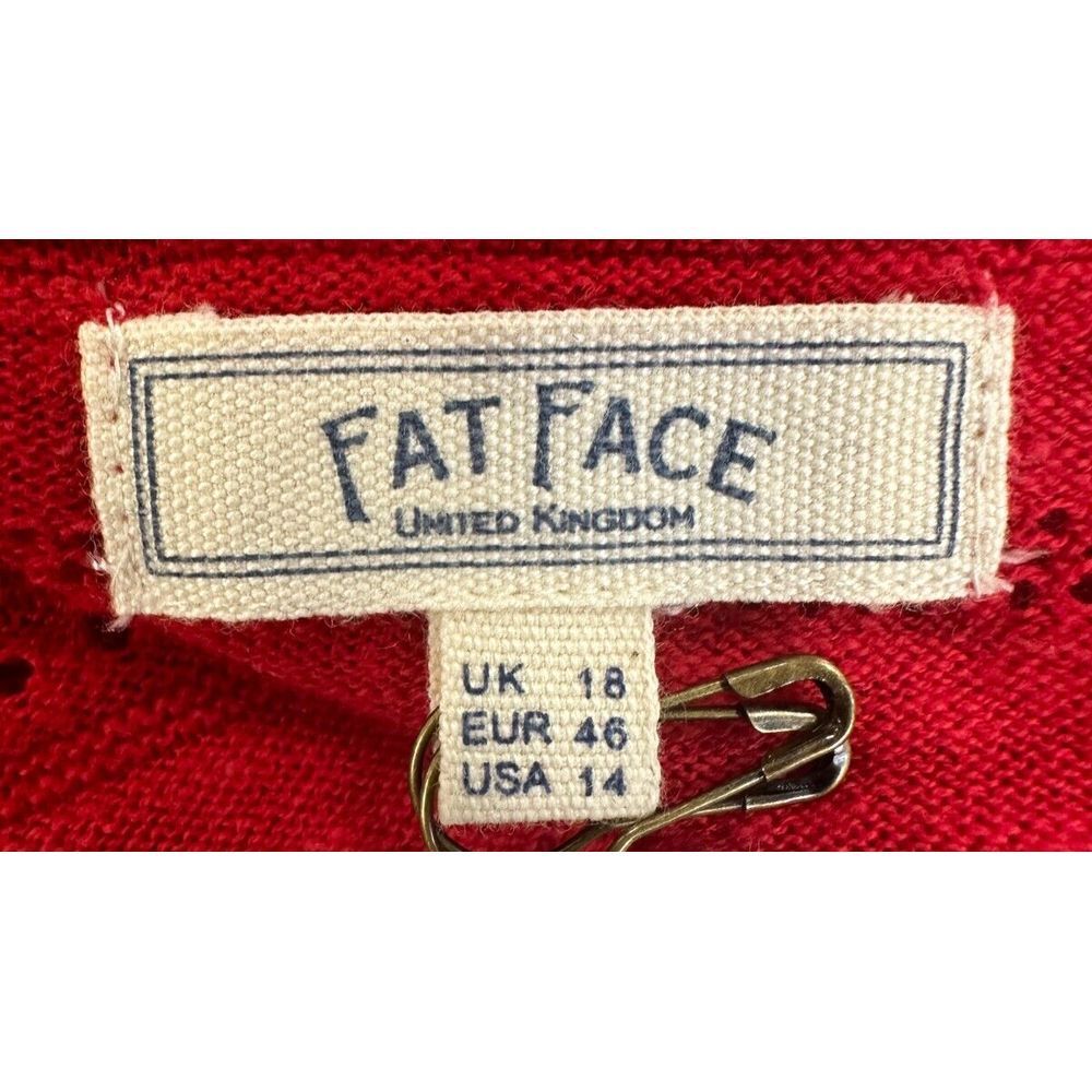Fat Face United Kingdom Cardigan Sweater Womens 14 Red Cotton Speckled Ladies
