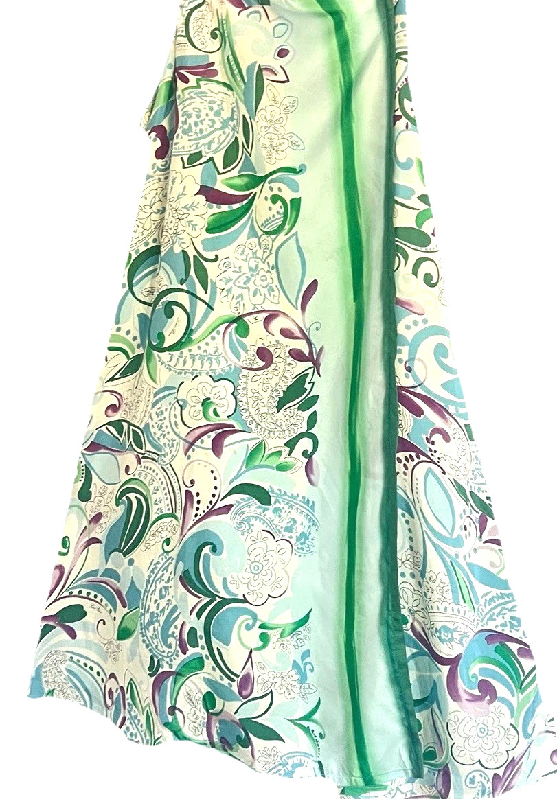 Loro Piana Silk Maxi Wrap Skirt Green Paisley Italy High Waist