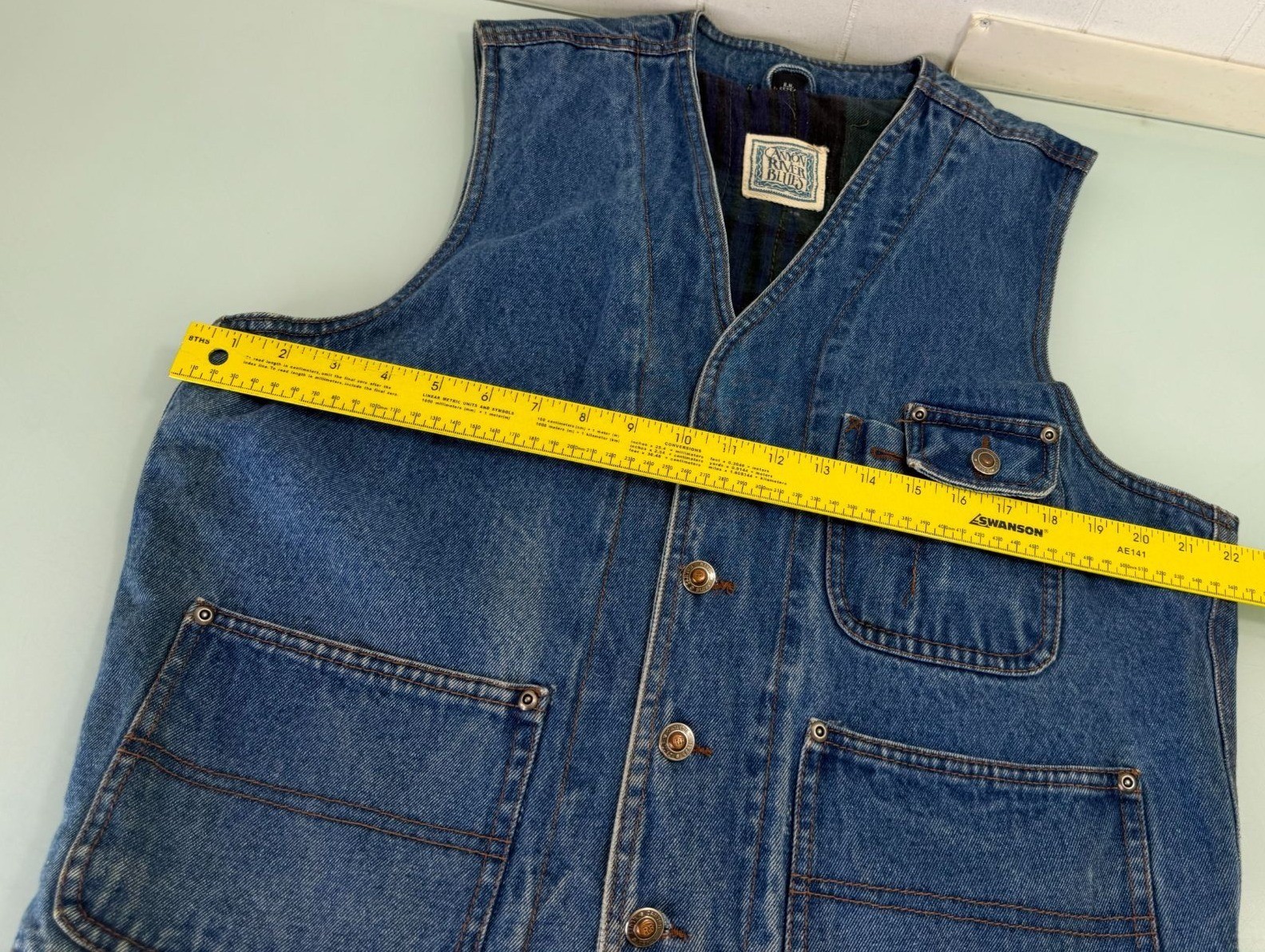 Vintage Canyon River Blues Denim Vest Mens Medium M Flannel Lined Sleeveless