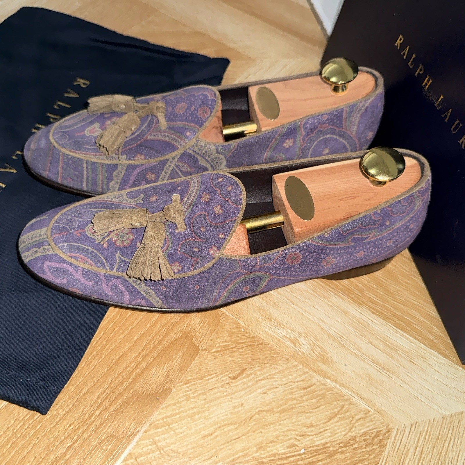 Ralph Lauren Purple Label Paisley Tassel Suede Leather Shoe Rare Polo Italy 11