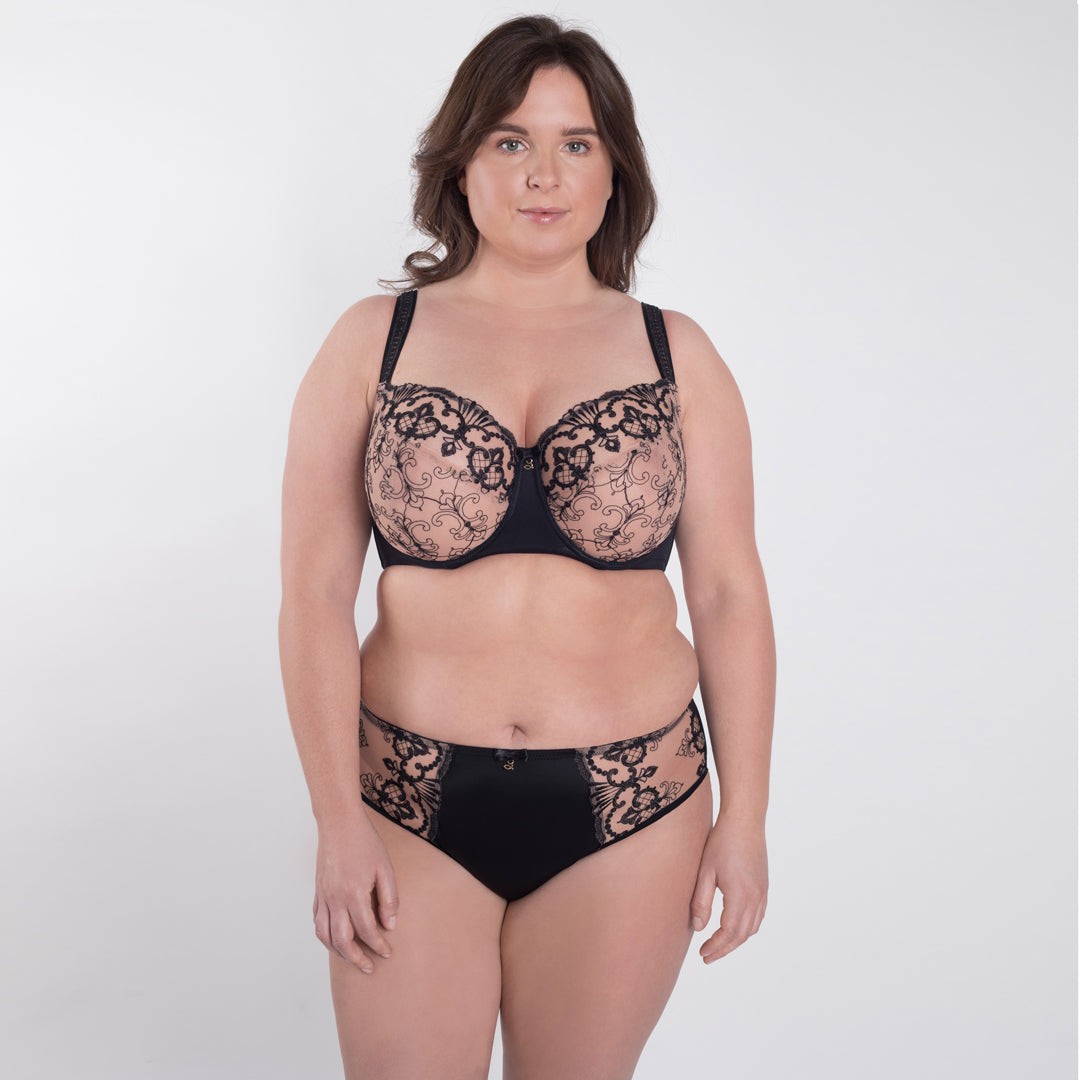 Samanta Perla Sheer Mesh Embroidered Brief Panty Womens Lingerie Black B400