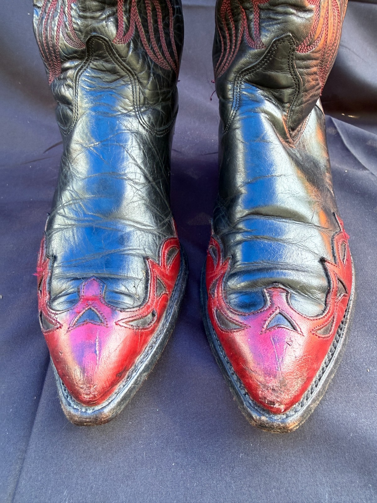 RARE🔥 J Chisholm Western “Honky Tonk” Red & Black Leather Cowboy Boots 8M