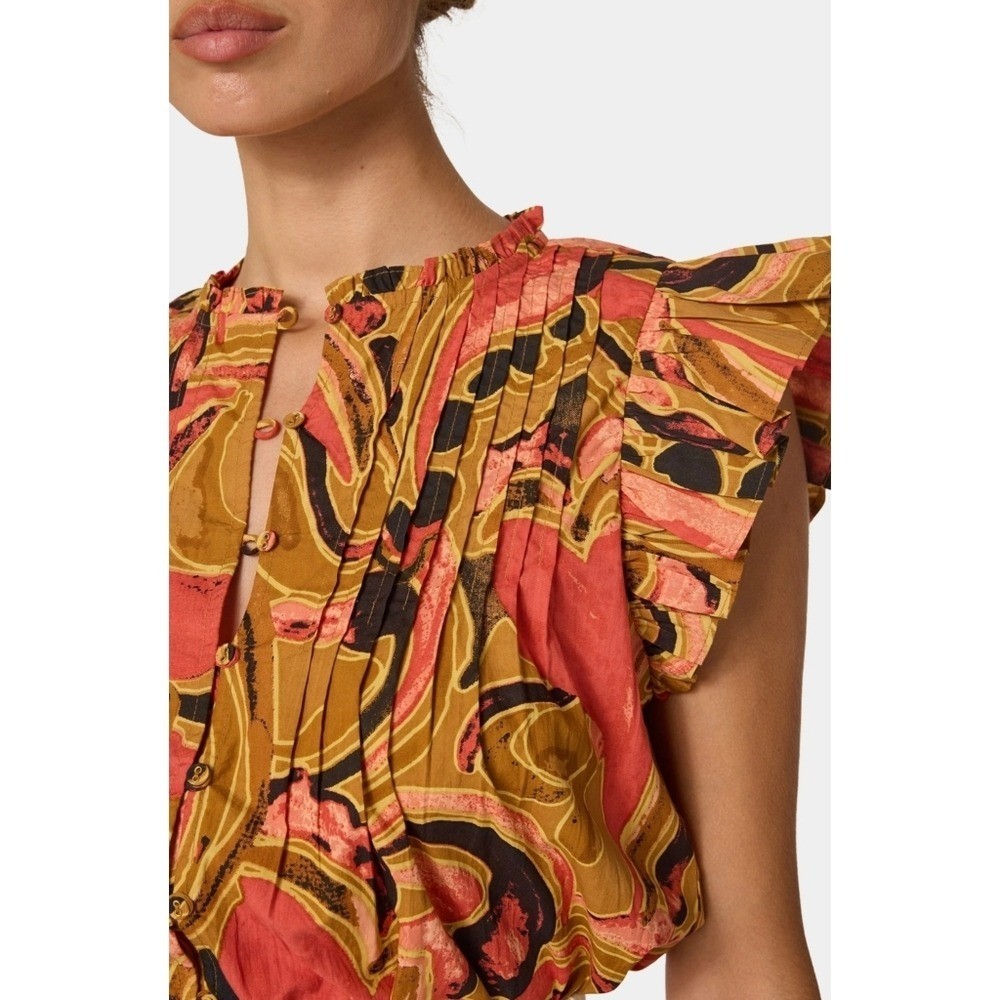 Cleobella NWT Maritza Ruffle Sleeve Blouse Size Medium In Osaria Print