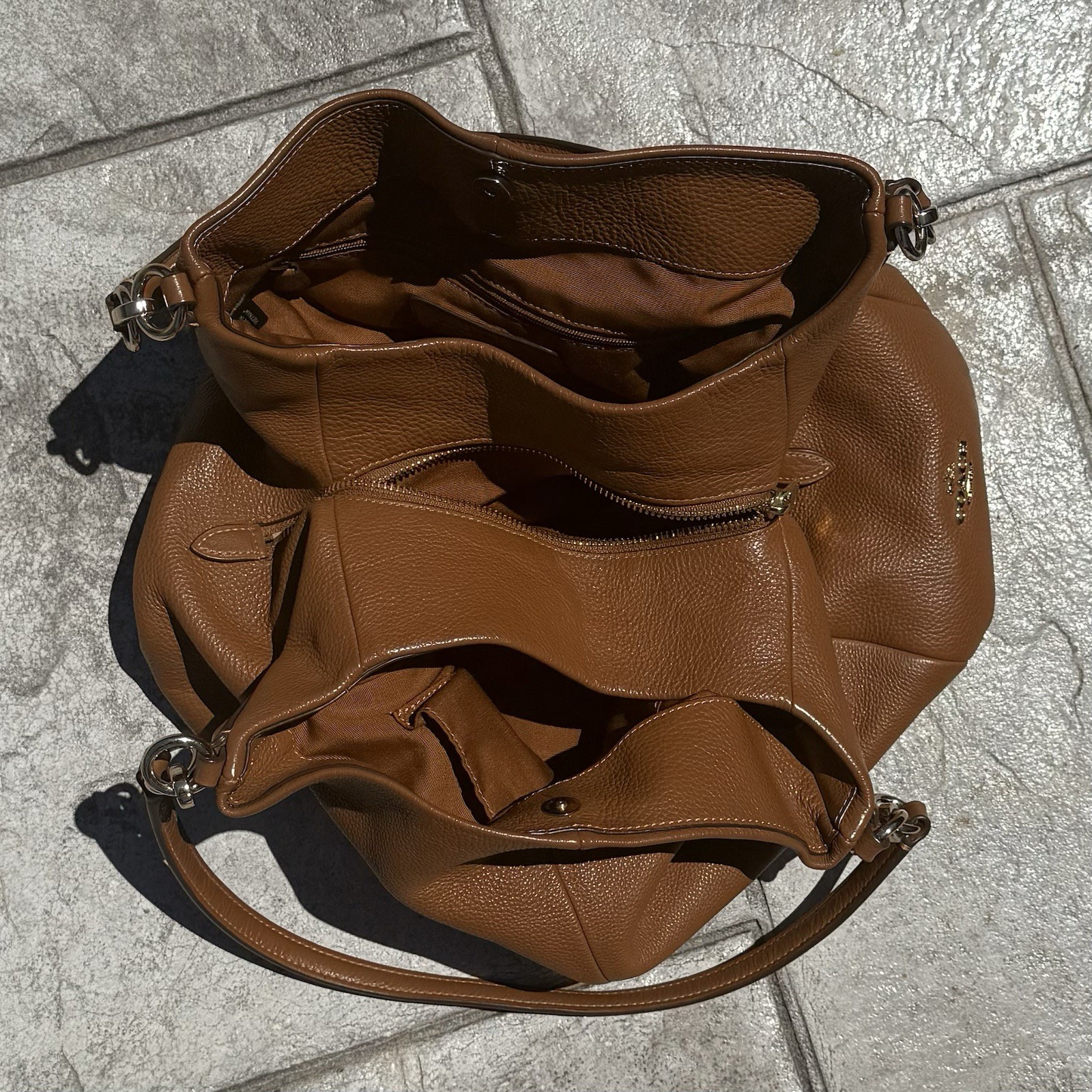 COACH Madison Phoebe Brown Tan Leather 3 Compartment Shoulder Hobo Bag Purse