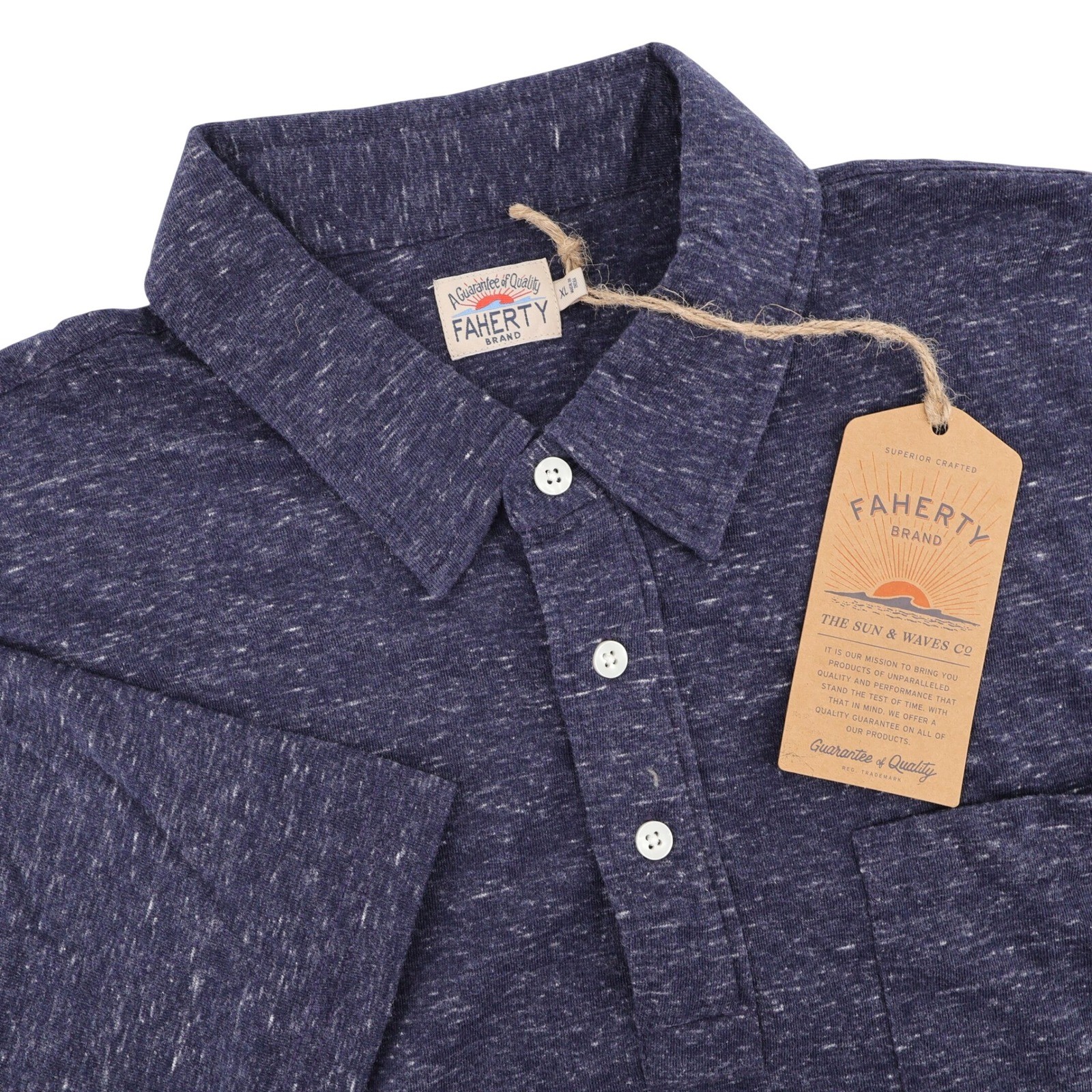 NEW Faherty Slub Knit Pocket Polo Shirt Navy Blue Mens XL Short Sleeve MSRP $98