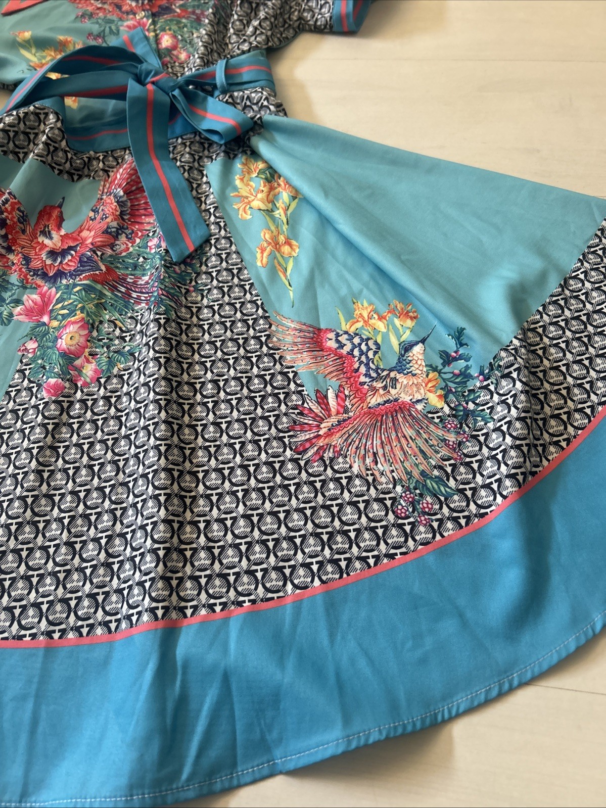 Dalia MacPhee Ladies Pretty Bird Floral Print Dress L Ladies See Measurements