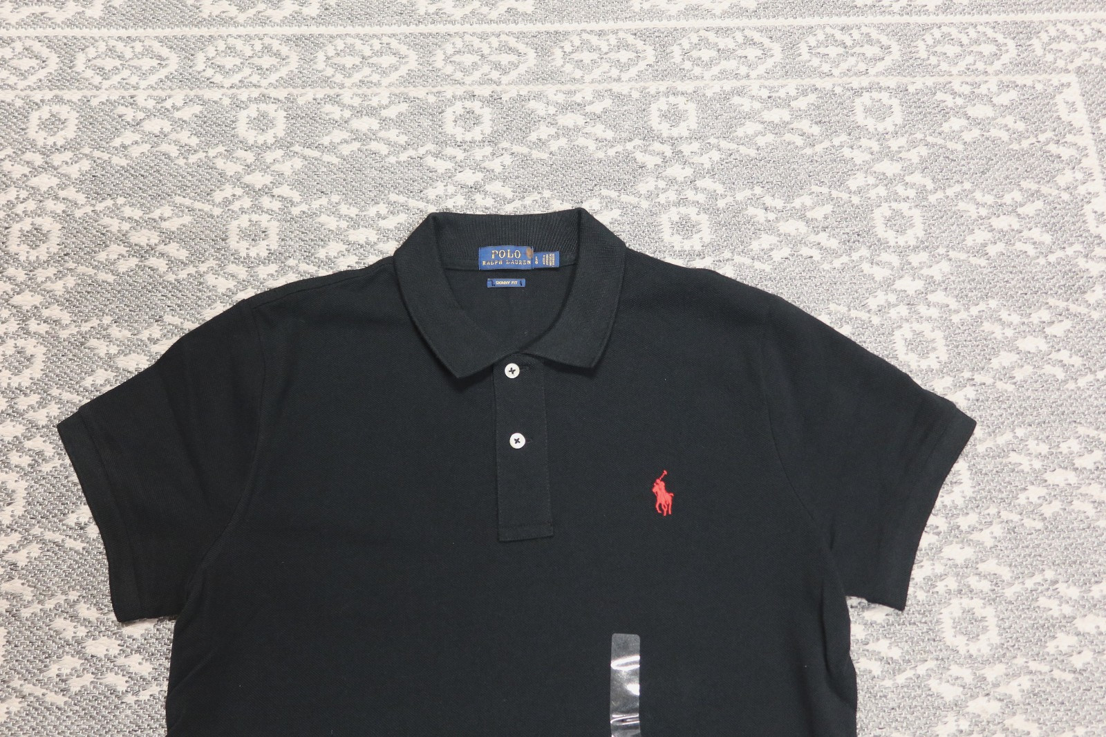 New Polo Ralph Lauren Womens SKINNY FIT Polo Shirt – LARGE – Black with Red Logo