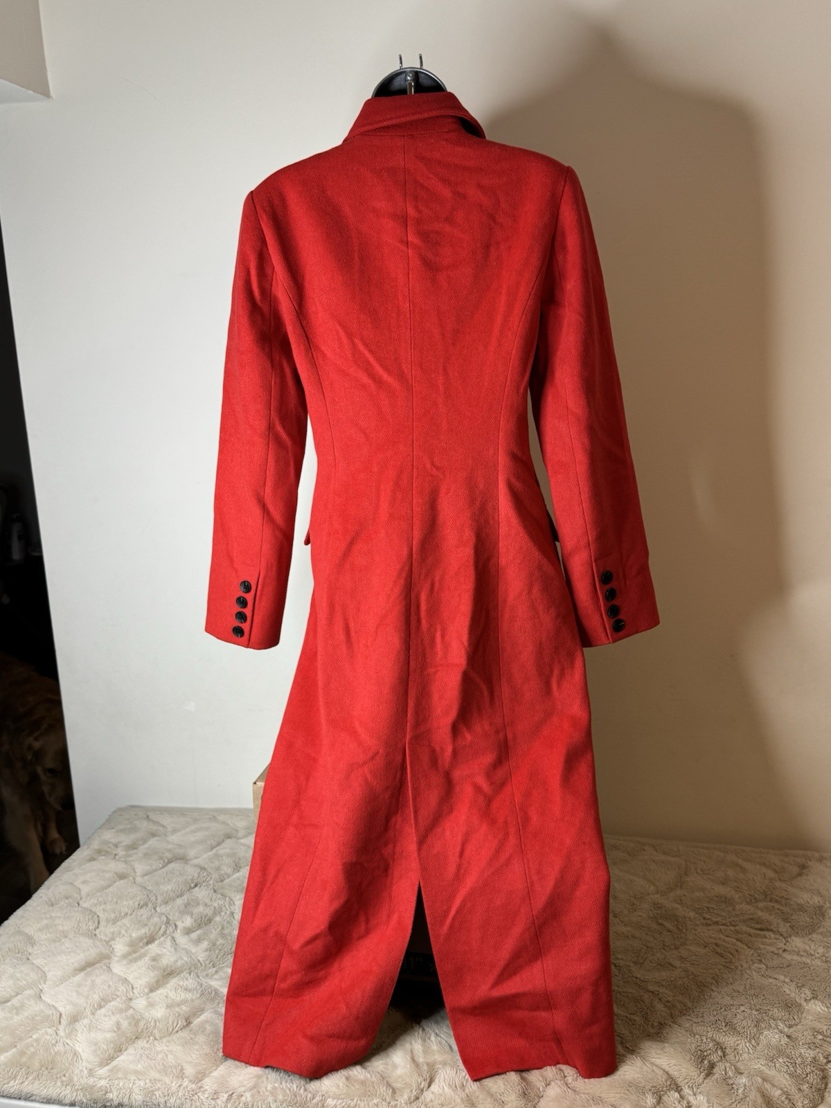 Avec Les Filles Red Double-Breasted Long Trench Coat, Size XS