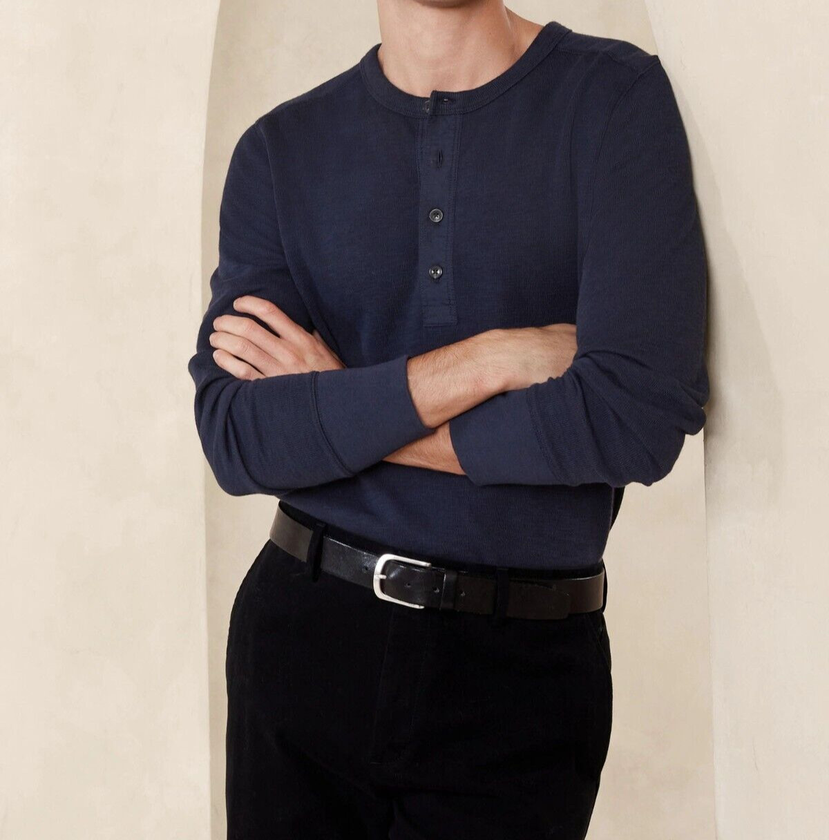 BANANA REPUBLIC Double-Knit Henley T-Shirt #734154
