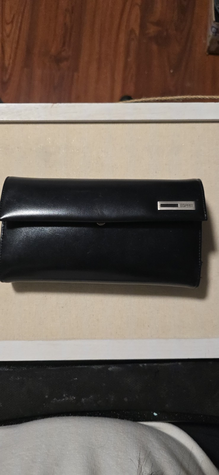Esprit Black Faux Leather Card Slots Organizer 4”x8” Clutch Wallet