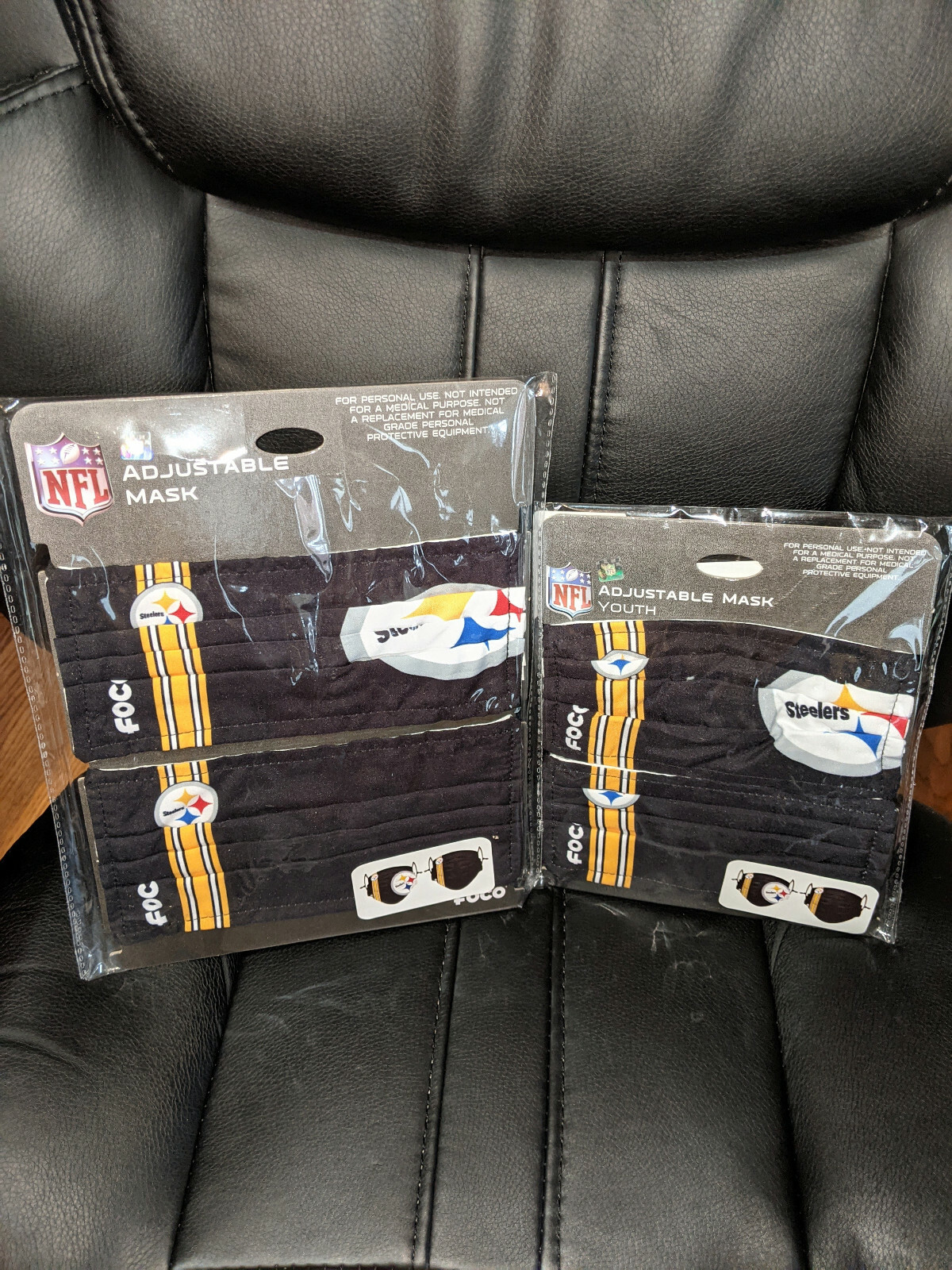 NFL Gameday Adult and Youth Reusable Adjustable Face Masks (set of 2)