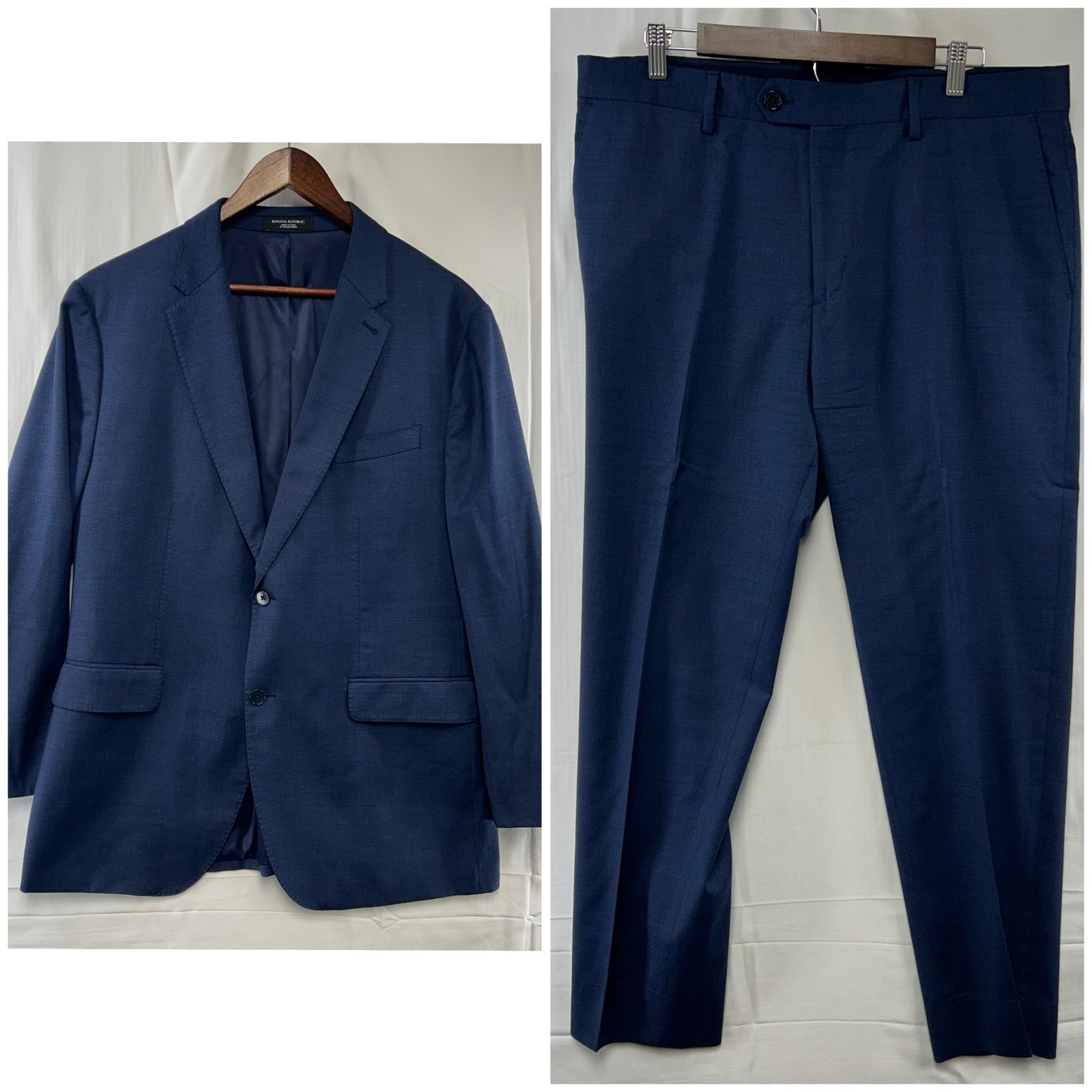 Banana Republic Suit Mens 46R 36×29 Blue Reda Flexo Italian Wool Nailhead Slim