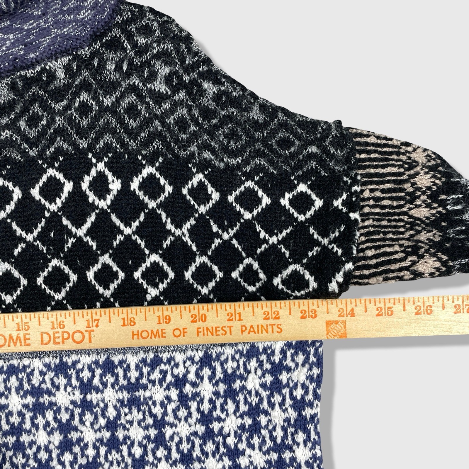 Free People Pullover Sweater Womens XS Blue Fair Isle Patchwork Boho Cowl Neck