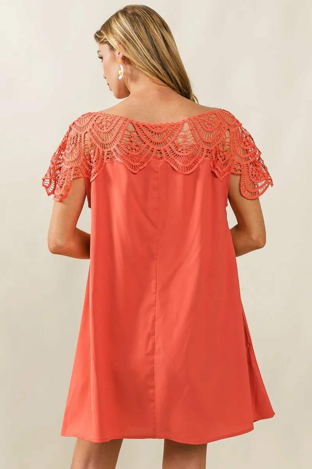 Crochet Lace Yoke Detailed Wrinkled Dress