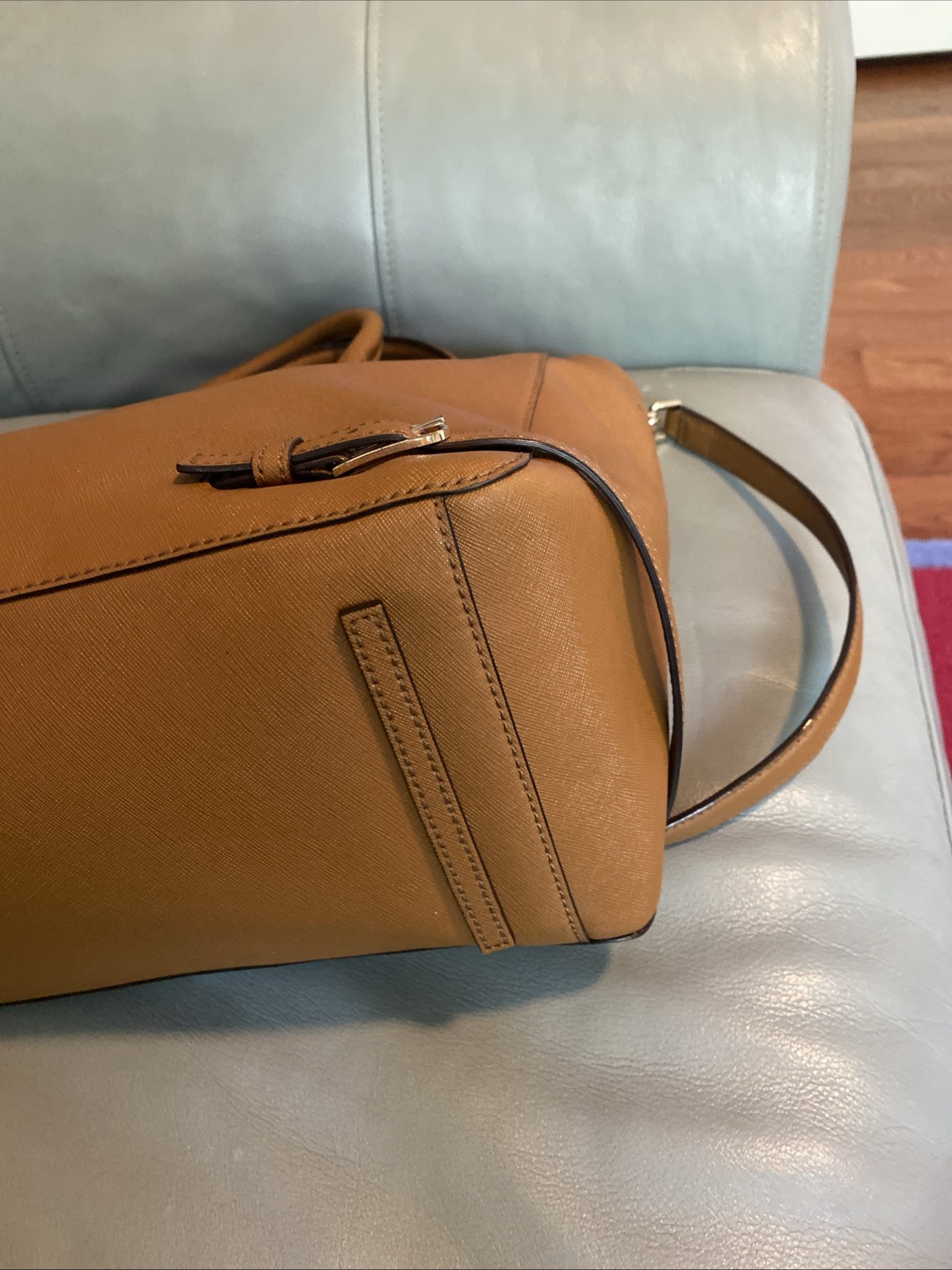 Tory Burch Robinson Tigers Eye Tan/Brown Saffiano Leather Handbag Satchel Nice