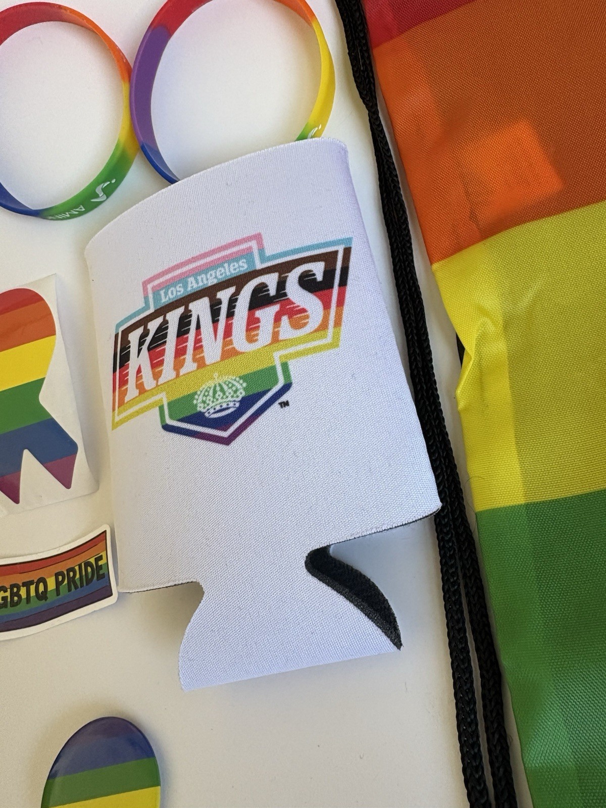 Optum Rainbow Pride Drawstring Backpack, Logo Accent, Adjustable Black Strap