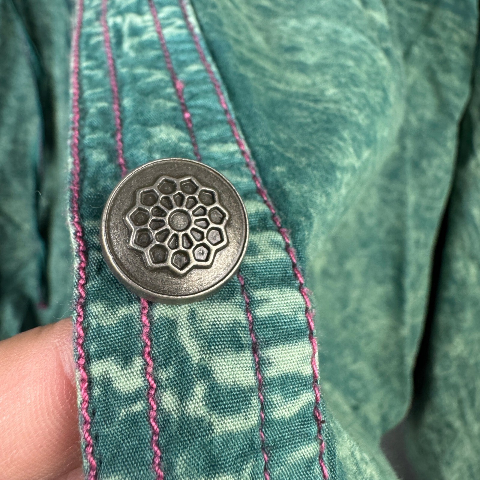 A Rare Bird Handmade Acid Wash Hooded Jacket Teal Cotton One Size Boho Oversized