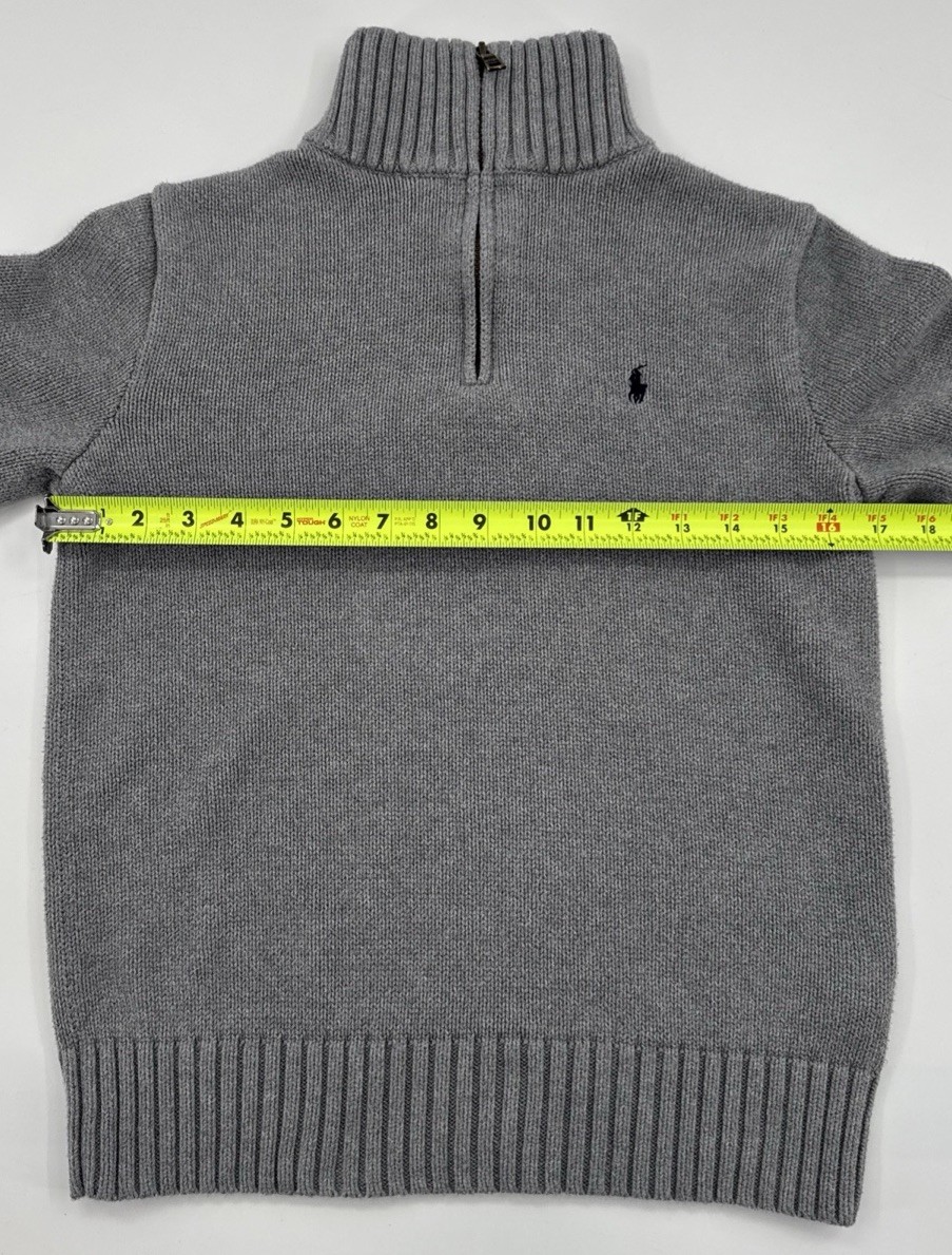 Polo Ralph Lauren 1/4 Zip Knit Sweater Boys Large 14-16 Gray Youth Logo