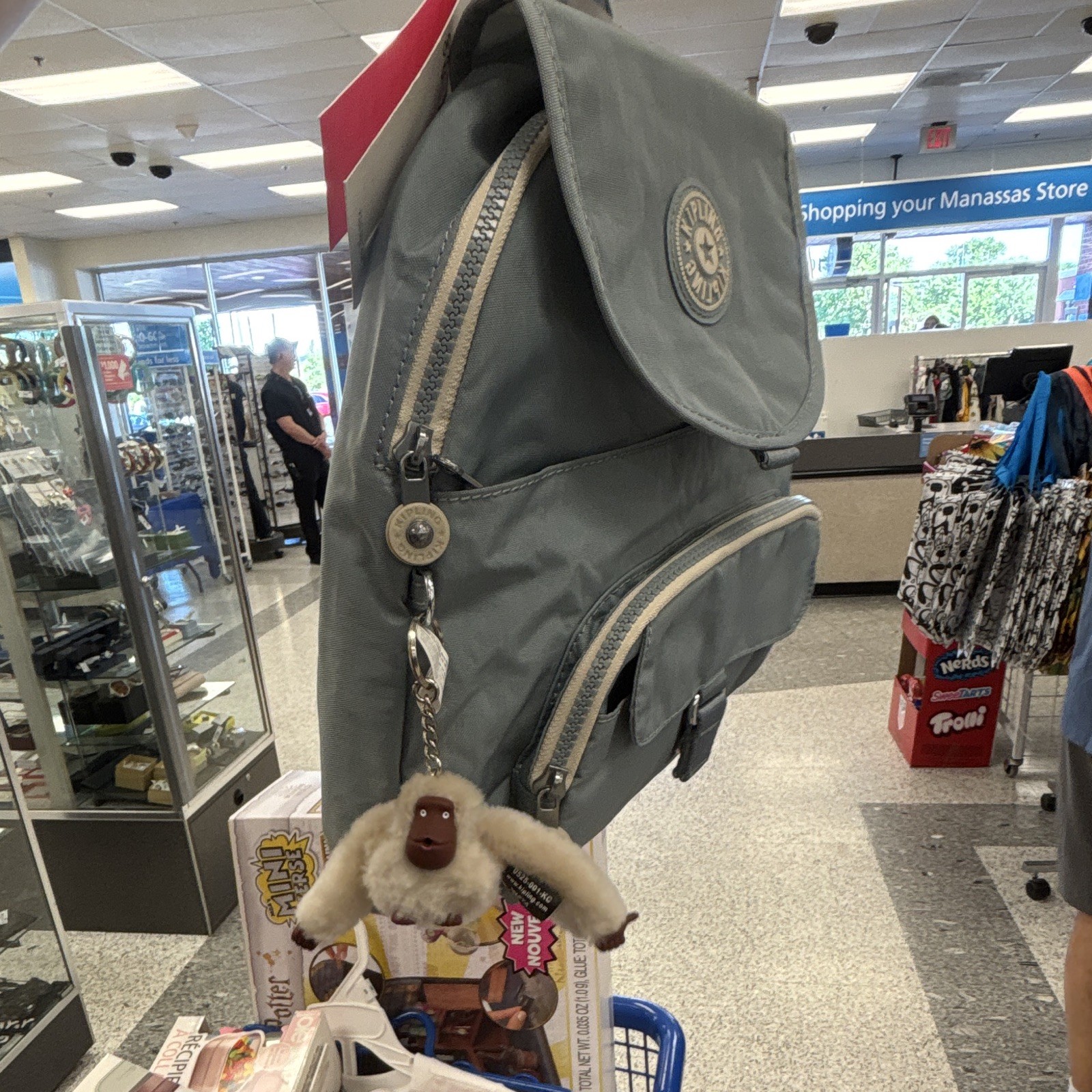 Kipling Gray Medium Backpack Monkey Keychain Adjustable Straps Zip Buckle