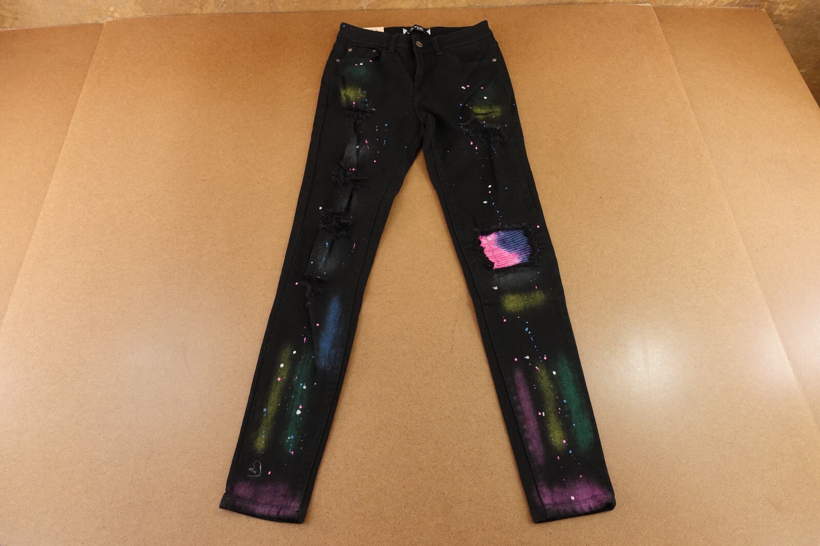 Blue Topic Juniors Size 3/4 Black Neon Destroyed Stretch Denim Skinny Jeans NWT