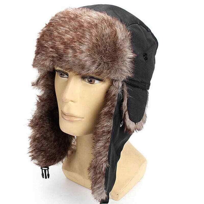 Winter Mens Ushanka Aviator Trapper Hat Russian Trooper Ear Flap Faux Fur Cap