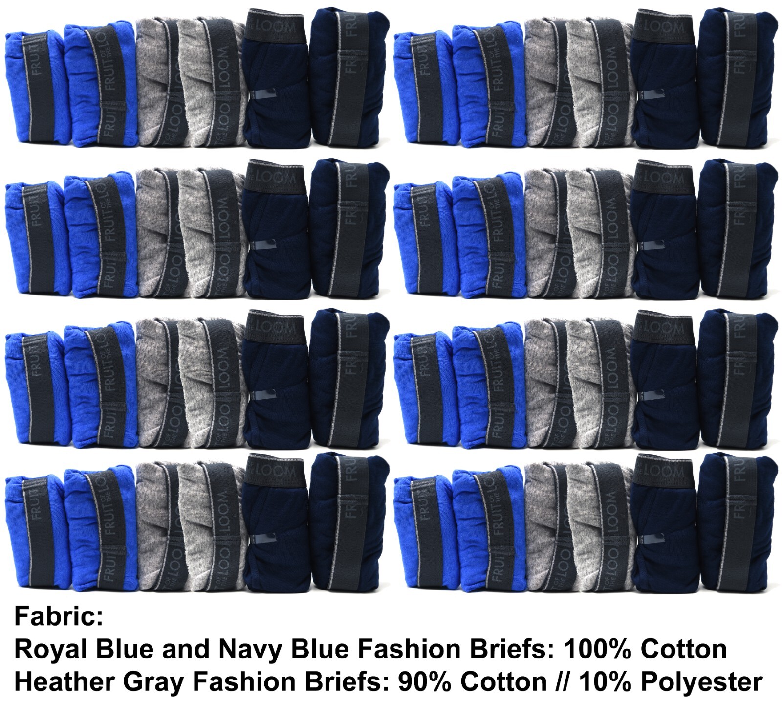 48 Blue Gray Extra Large XL 40-42 Briefs Mid Rise Fruit of the Loom EG 102-107CM