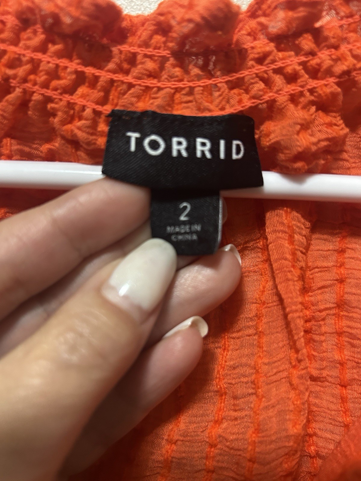 Torrid Textured Gauze Peasant Blouse Semi Sheer Size 2 (2X) Bright Orange