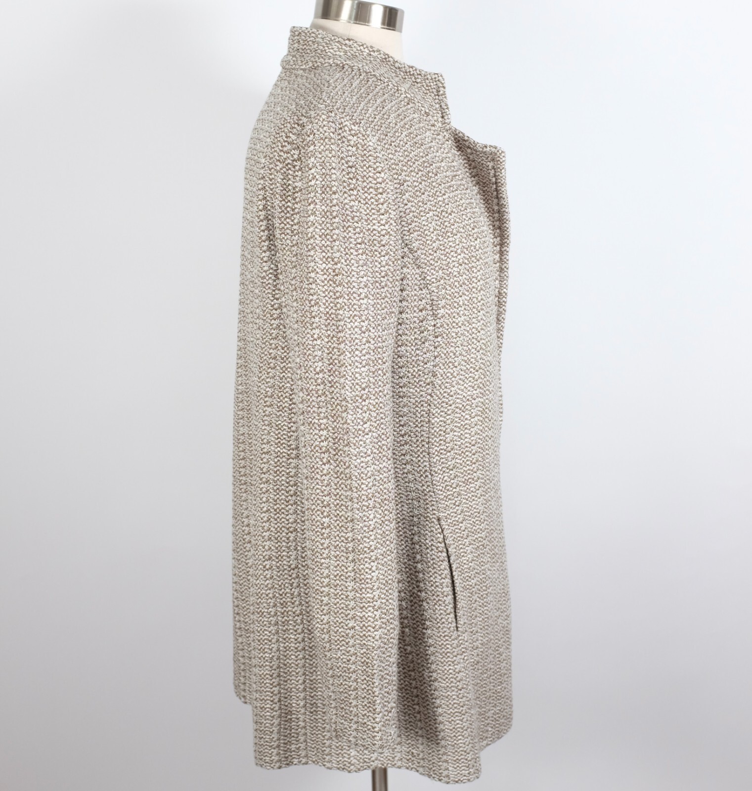 St John Collection sz 6 long jacket coat moss taupe knit open front