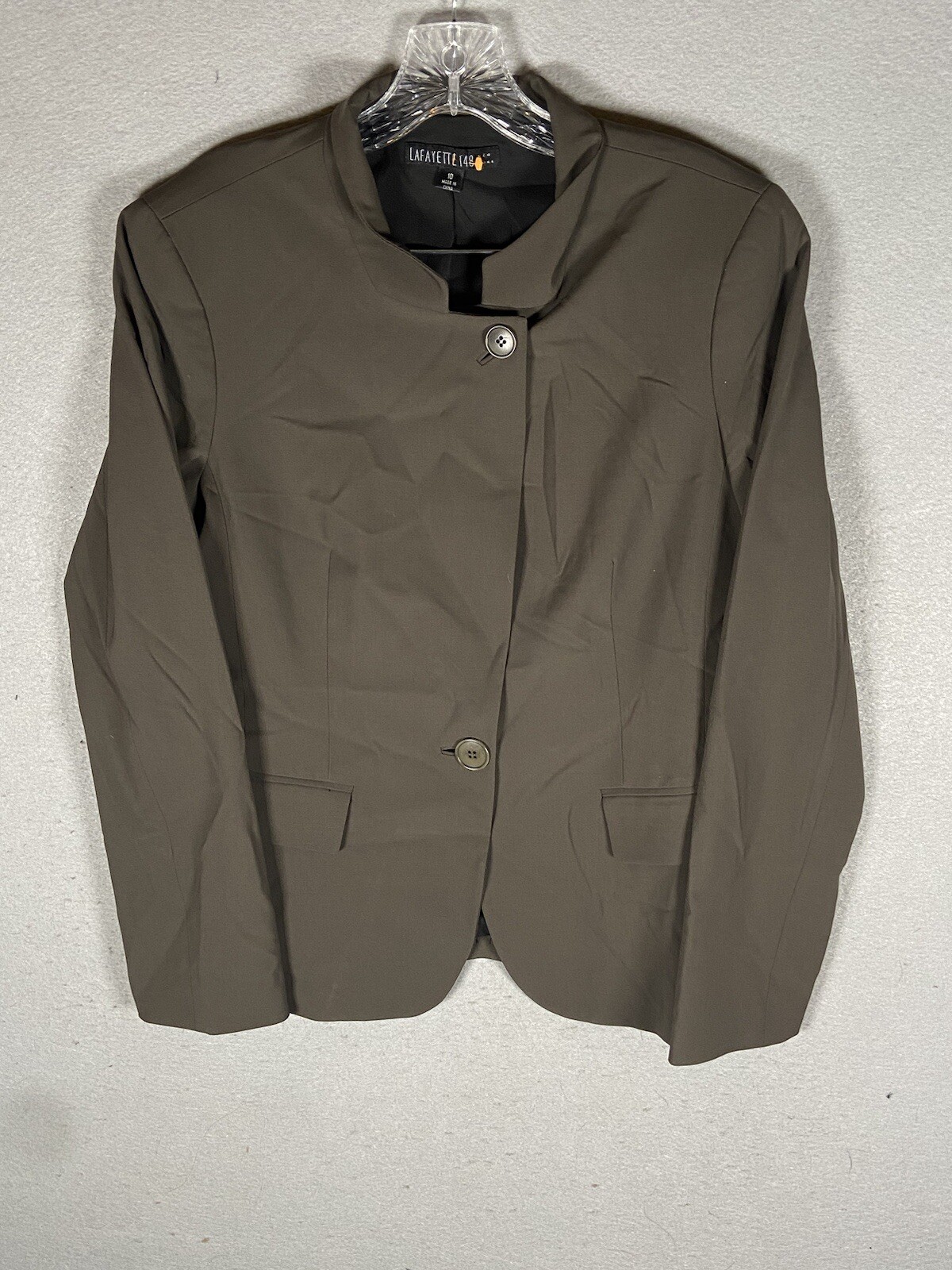 Lafayette 148 New York Size 10 Olive 2 Button Virgin Wool Blend Blazer Jacket