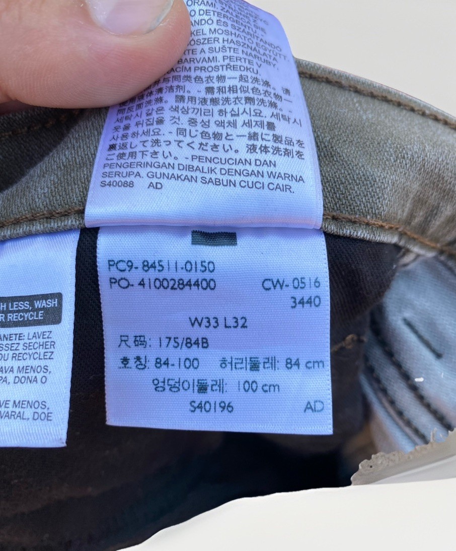 Levi’s 511 Slim Stretch Olive Khaki Jeans Mens Size 33×32 Black Tab